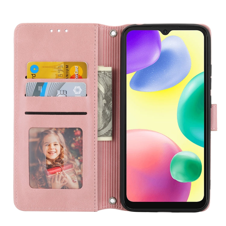 For Xiaomi Redmi 10A Embossed Striped Magnetic Buckle Horizontal Flip Phone Leather Case