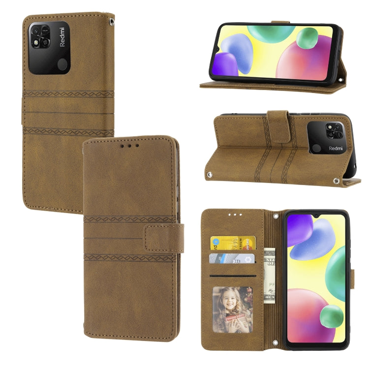 For Xiaomi Redmi 10A Embossed Striped Magnetic Buckle Horizontal Flip Phone Leather Case