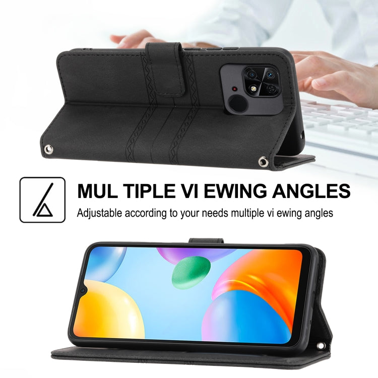 For Xiaomi Redmi 10A Embossed Striped Magnetic Buckle Horizontal Flip Phone Leather Case