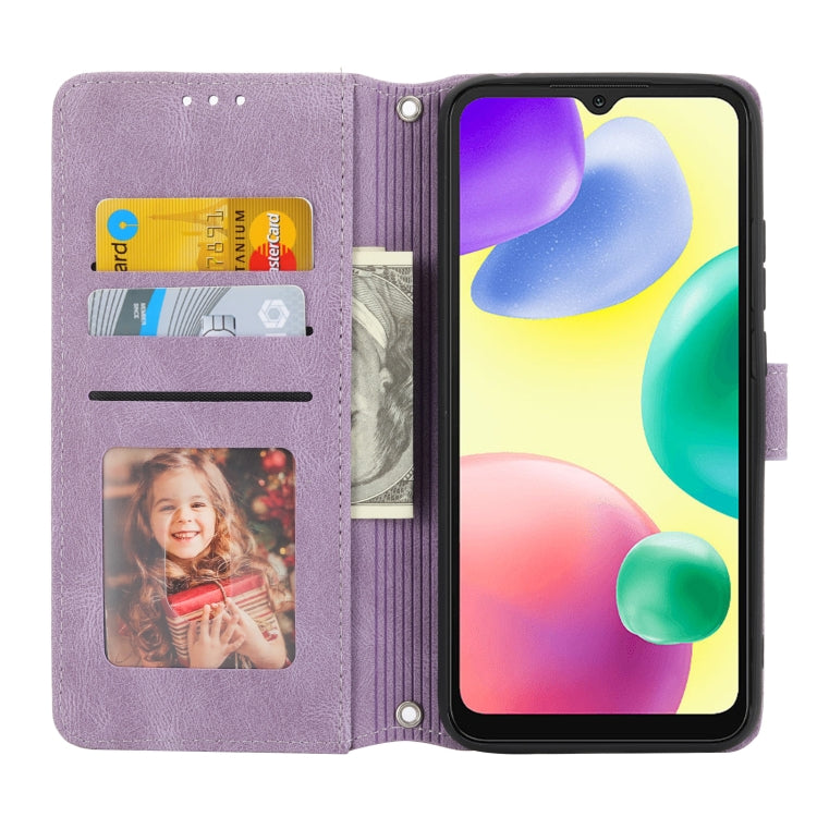 For Xiaomi Redmi 10A Embossed Striped Magnetic Buckle Horizontal Flip Phone Leather Case