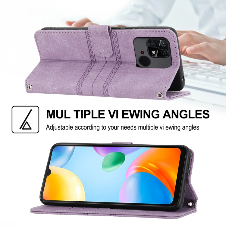 For Xiaomi Redmi 10A Embossed Striped Magnetic Buckle Horizontal Flip Phone Leather Case