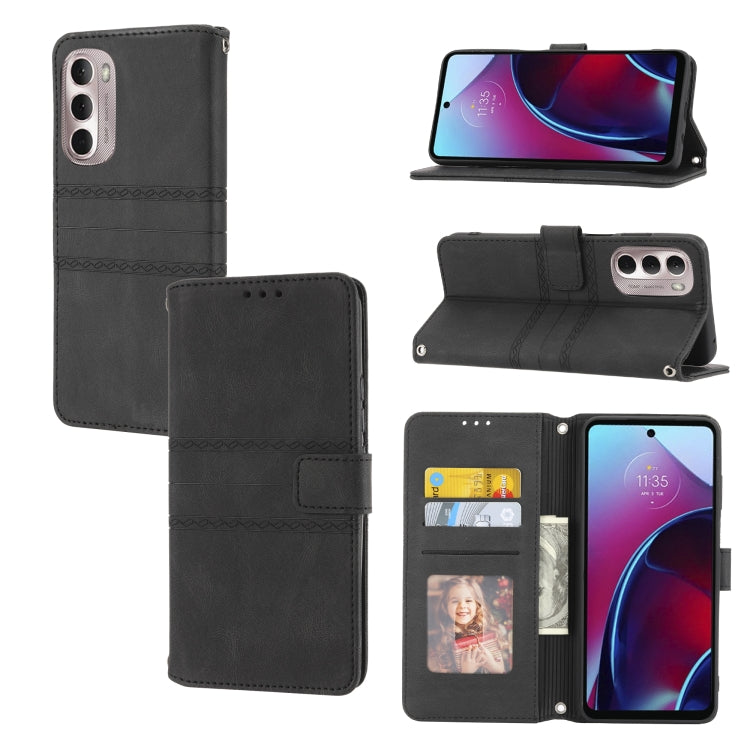 For Motorola Moto G Stylus 5G 2022 Embossed Striped Magnetic Buckle Horizontal Flip Phone Leather Case