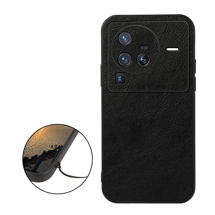 For vivo X80 Pro Accurate Hole Two-color Litchi Texture PU Phone Case