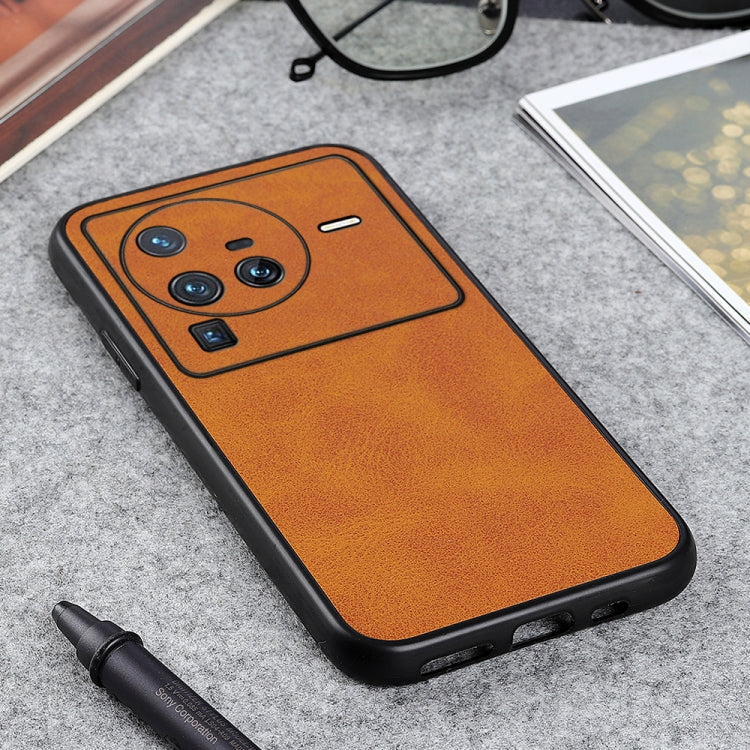 For vivo X80 Pro Accurate Hole Two-color Calf Texture PU Phone Case