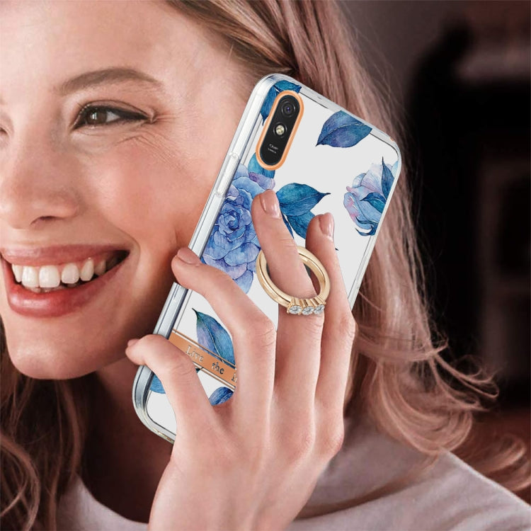 For Xiaomi Redmi 9A Ring IMD Flowers TPU Phone Case