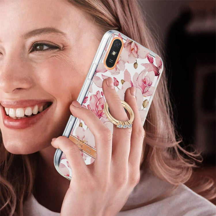 For Xiaomi Redmi 9A Ring IMD Flowers TPU Phone Case