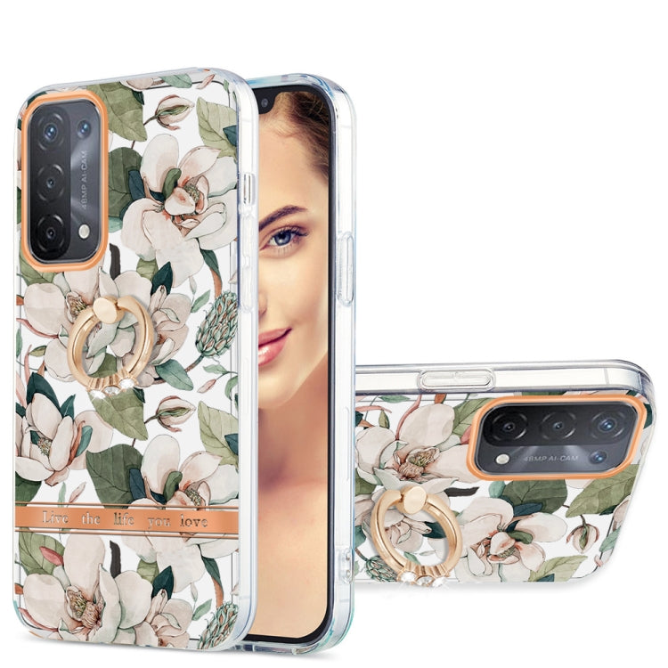 For OPPO A74 5G / A93 5G / A54 5G / A93S 5G Ring IMD Flowers TPU Phone Case