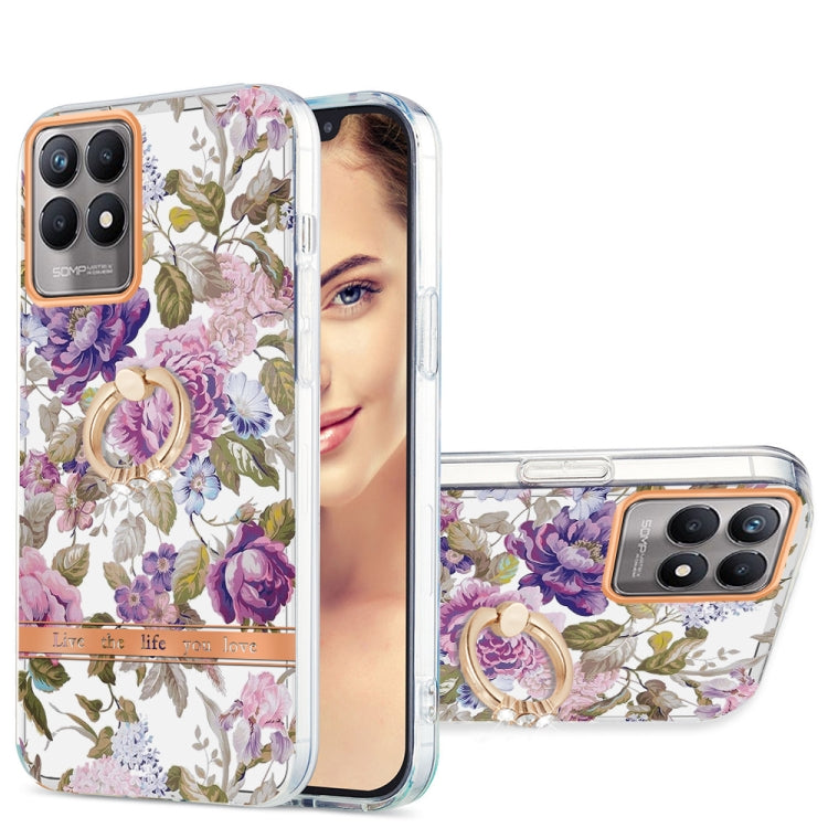 For OPPO Realme 8i Ring IMD Flowers TPU Phone Case