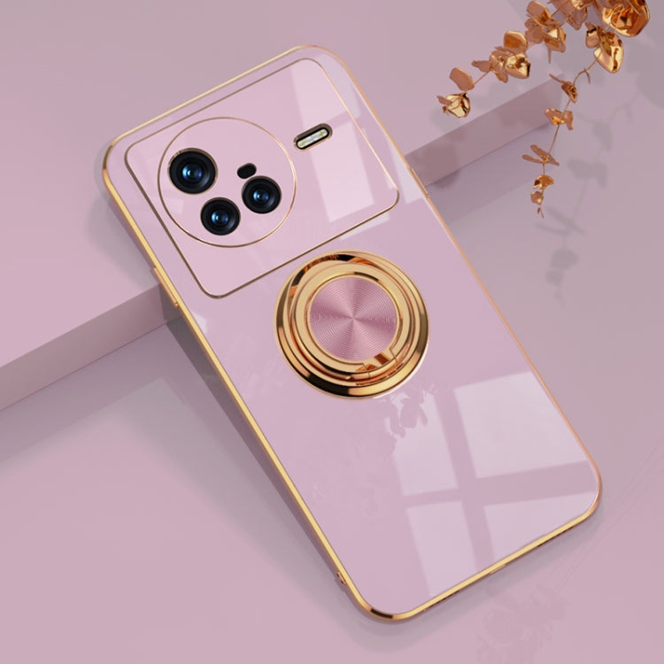For vivo X80 6D Electroplating Full Coverage Silicone Protective Case with Magnetic Ring Holder