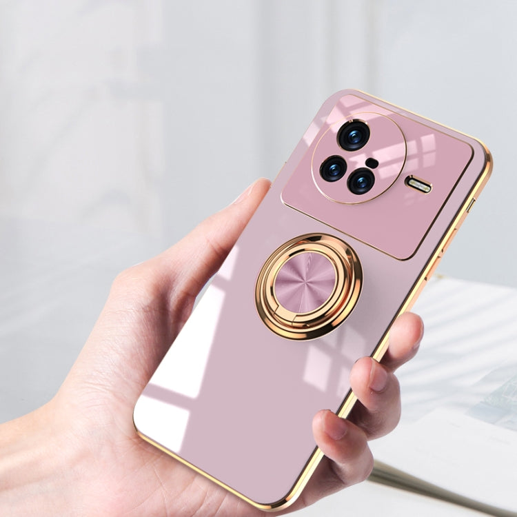 For vivo X80 6D Electroplating Full Coverage Silicone Protective Case with Magnetic Ring Holder