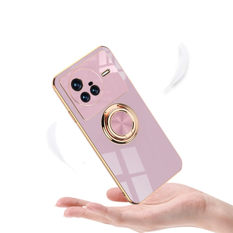 For vivo X80 6D Electroplating Full Coverage Silicone Protective Case with Magnetic Ring Holder