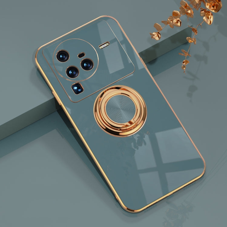 For vivo X80 Pro 6D Electroplating Full Coverage Silicone Protective Case with Magnetic Ring Holder