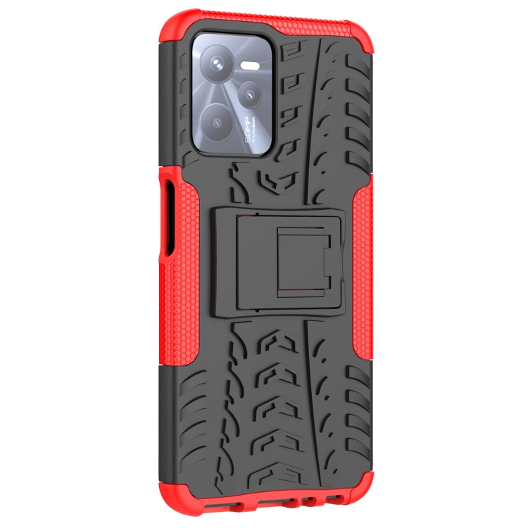 For OPPO Realme C35 Tire Texture TPU + PC Phone Case with Holder