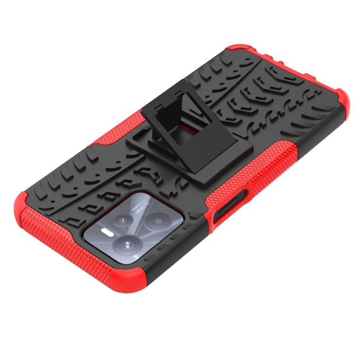 For OPPO Realme C35 Tire Texture TPU + PC Phone Case with Holder