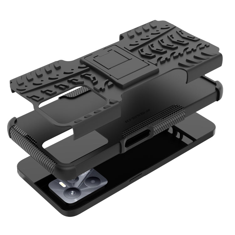 For OPPO Realme C35 Tire Texture TPU + PC Phone Case with Holder