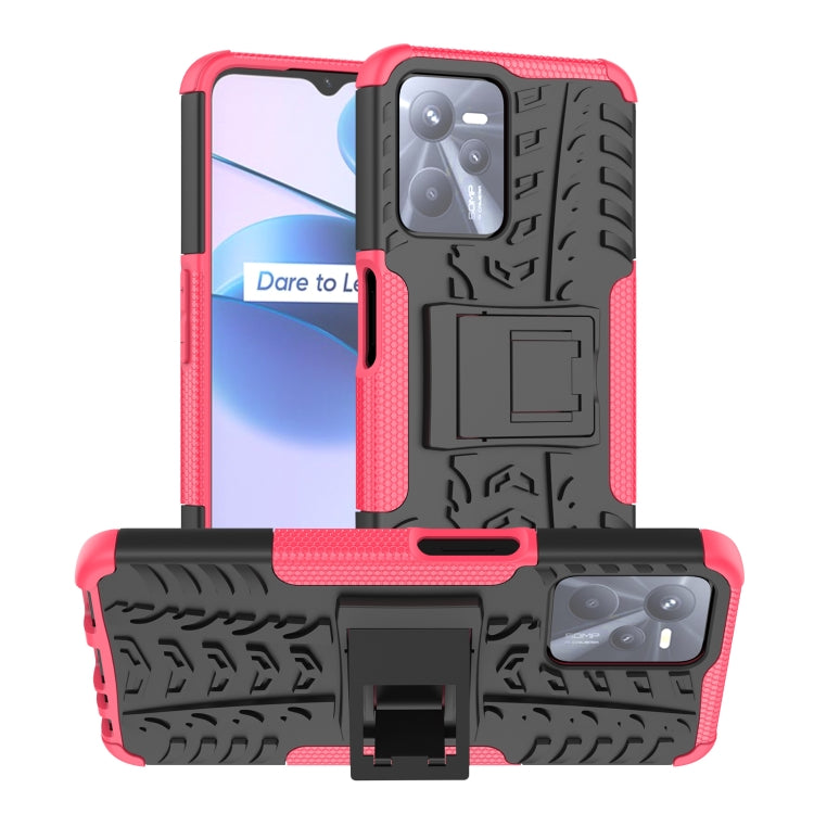 For OPPO Realme C35 Tire Texture TPU + PC Phone Case with Holder