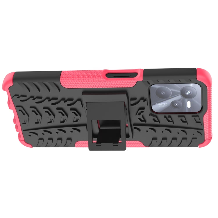 For OPPO Realme C35 Tire Texture TPU + PC Phone Case with Holder