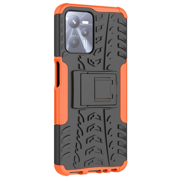 For OPPO Realme C35 Tire Texture TPU + PC Phone Case with Holder