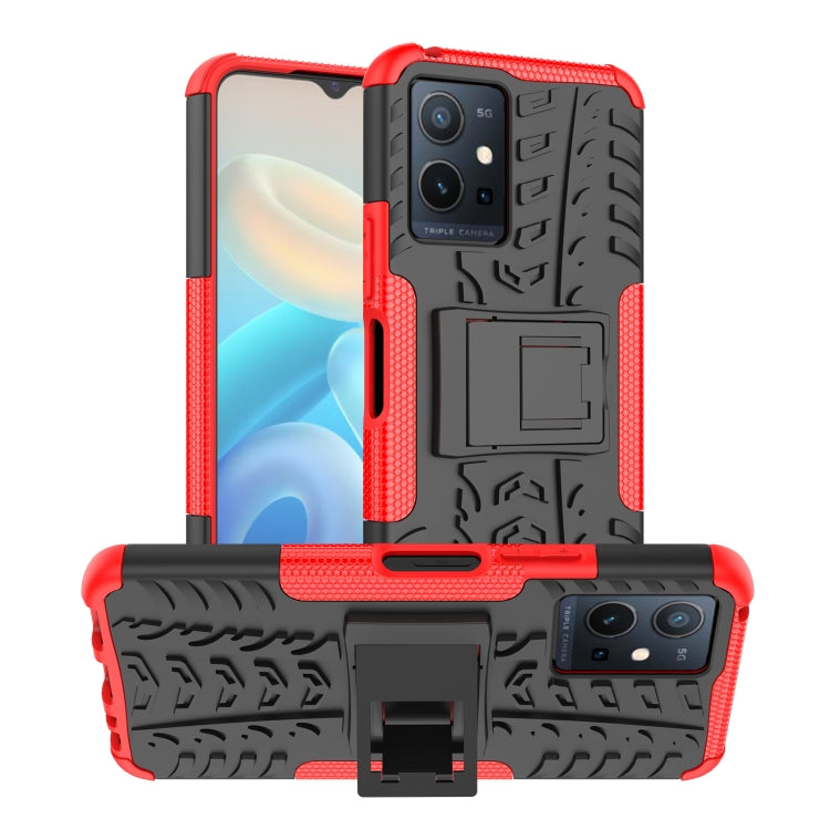 For vivo Y75 / Y55 / T1 5G Tire Texture TPU + PC Phone Case with Holder
