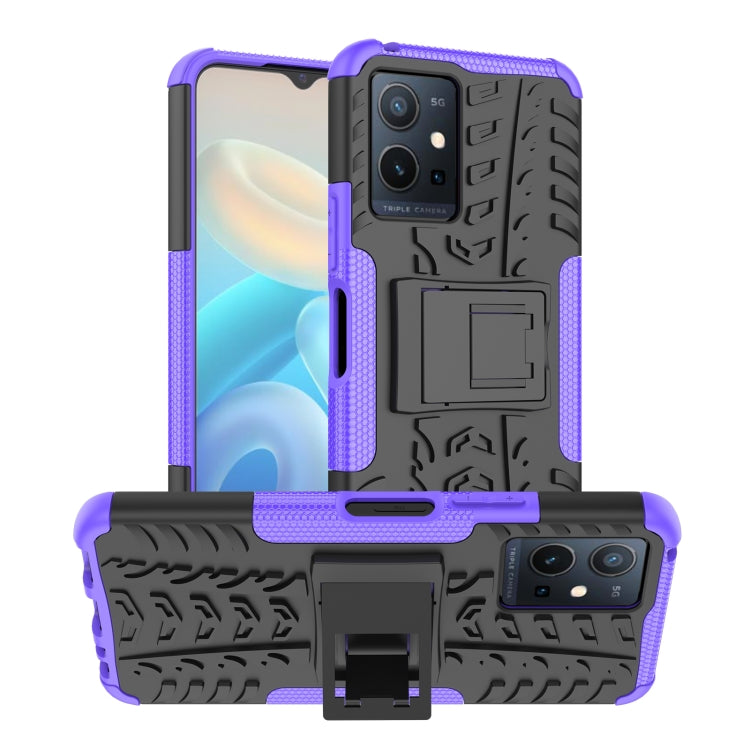 For vivo Y75 / Y55 / T1 5G Tire Texture TPU + PC Phone Case with Holder