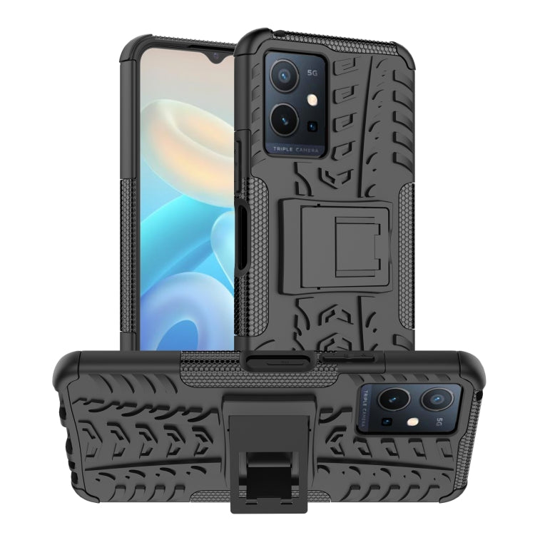 For vivo Y75 / Y55 / T1 5G Tire Texture TPU + PC Phone Case with Holder