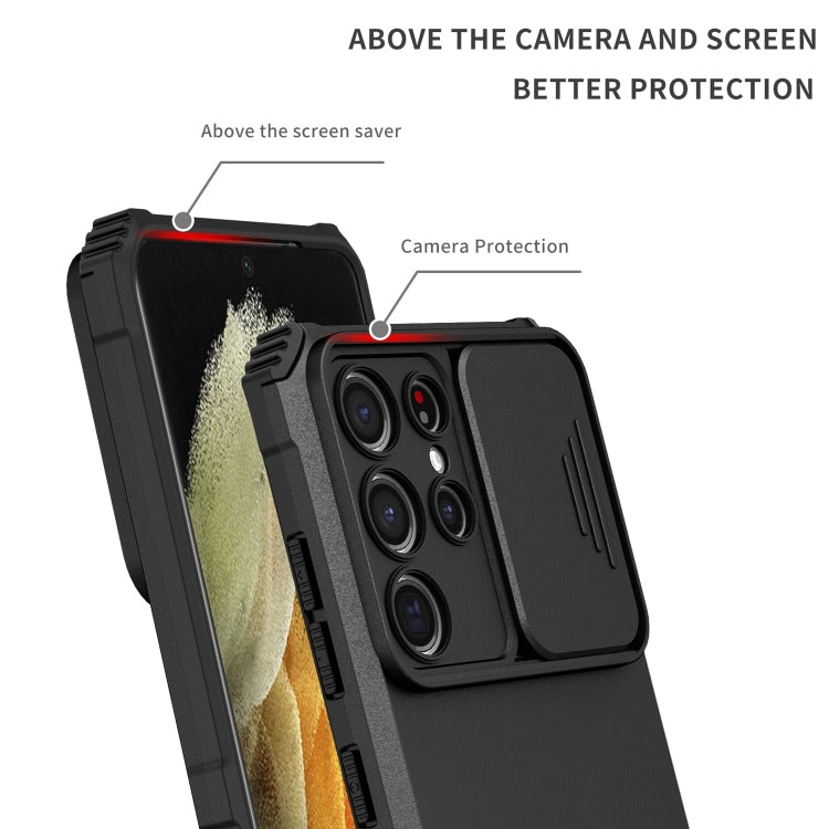 For Samsung Galaxy S21 Ultra 5G Stereoscopic Holder Sliding Camshield Phone Case