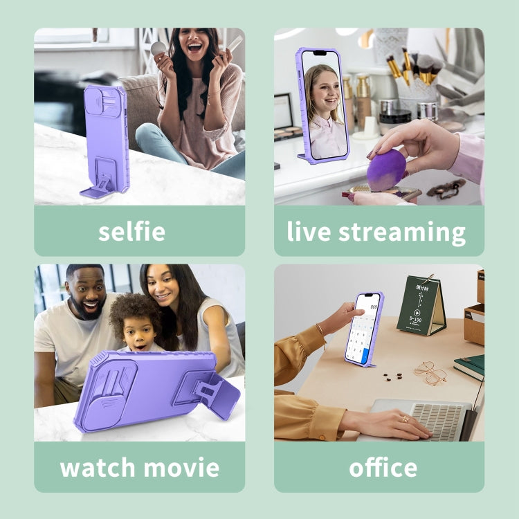 For iPhone 13 Pro Max Stereoscopic Holder Sliding Camshield Phone Case