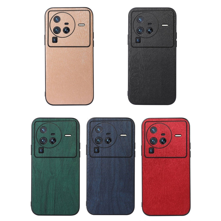 For Vivo X80 Pro Wood Texture PU Phone Case