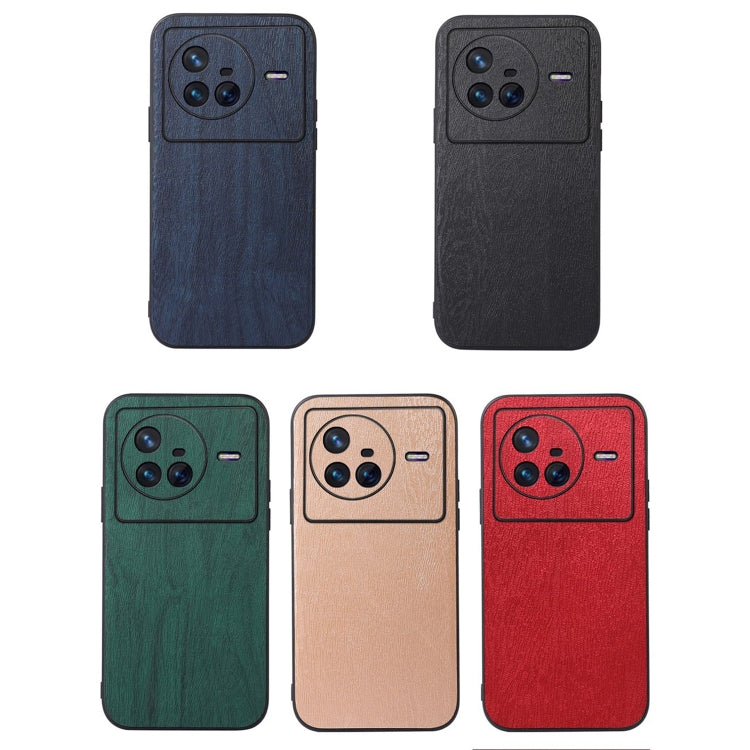 For Vivo X80 Wood Texture PU Phone Case