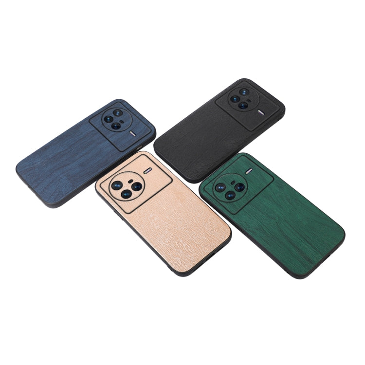 For Vivo X80 Wood Texture PU Phone Case