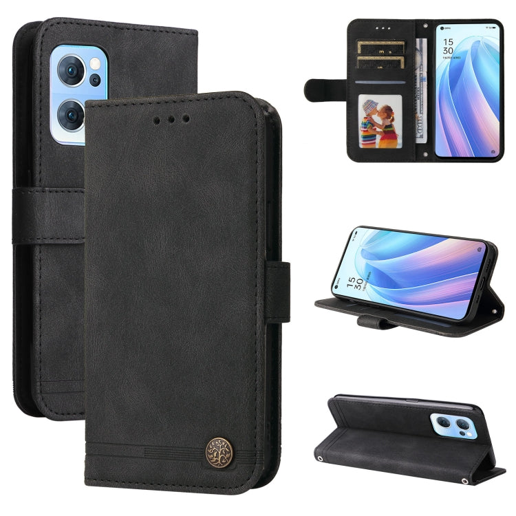 For OPPO Reno7 5G / Find X5 Lite Global Skin Feel Life Tree Metal Button Leather Phone Case