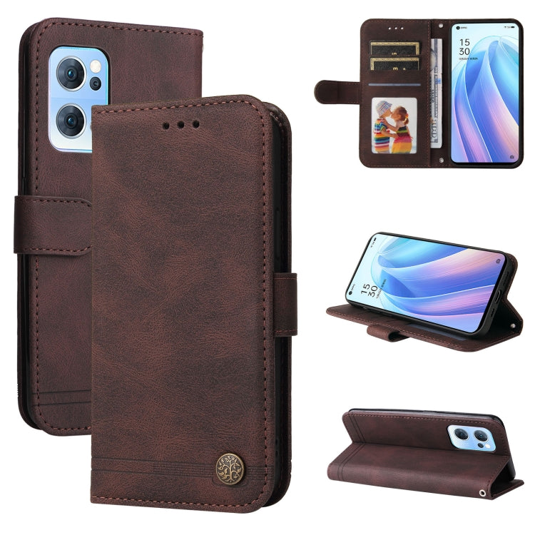 For OPPO Reno7 5G / Find X5 Lite Global Skin Feel Life Tree Metal Button Leather Phone Case