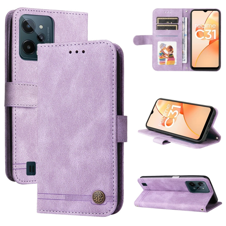 For OPPO Realme C31 Skin Feel Life Tree Metal Button Leather Phone Case