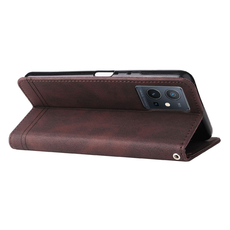 For vivo Y55 / Y75 / T1 5G Skin Feel Life Tree Metal Button Leather Phone Case