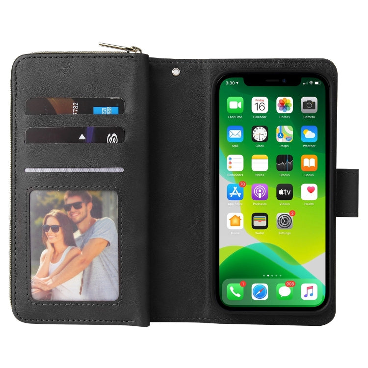 For iPhone 13 mini 9 Card Slots Zipper Wallet Bag Leather Phone Case