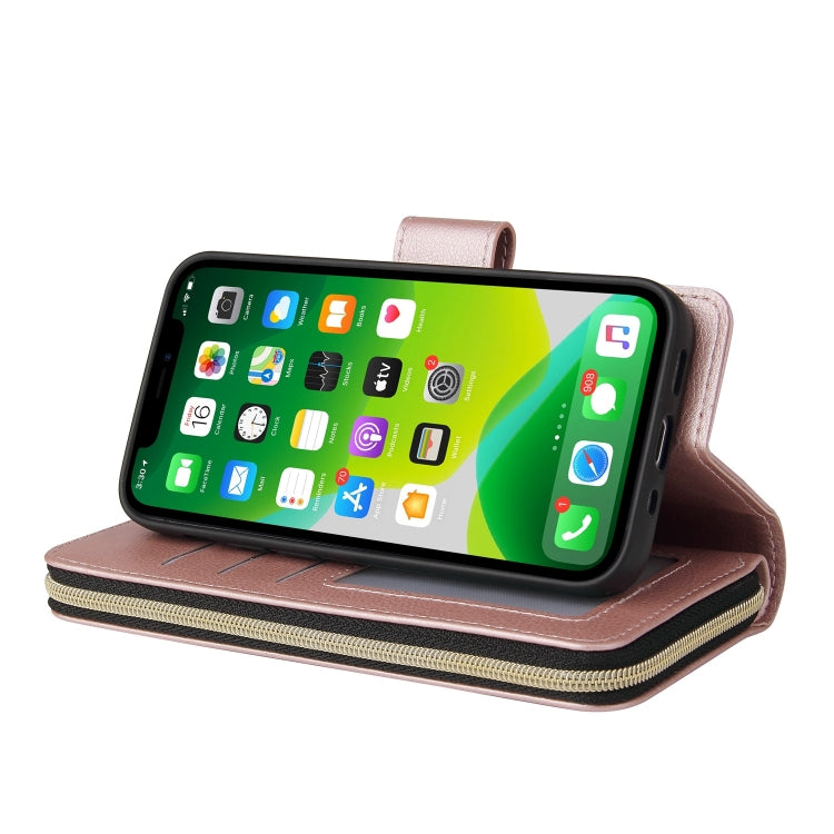 For iPhone 13 mini 9 Card Slots Zipper Wallet Bag Leather Phone Case