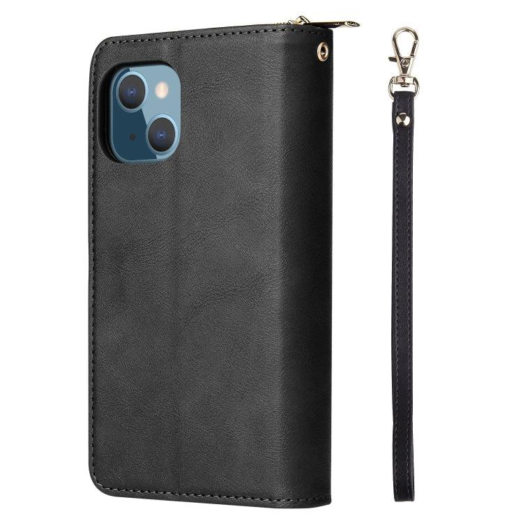 For iPhone 13 9 Card Slots Zipper Wallet Bag Leather Phone Case