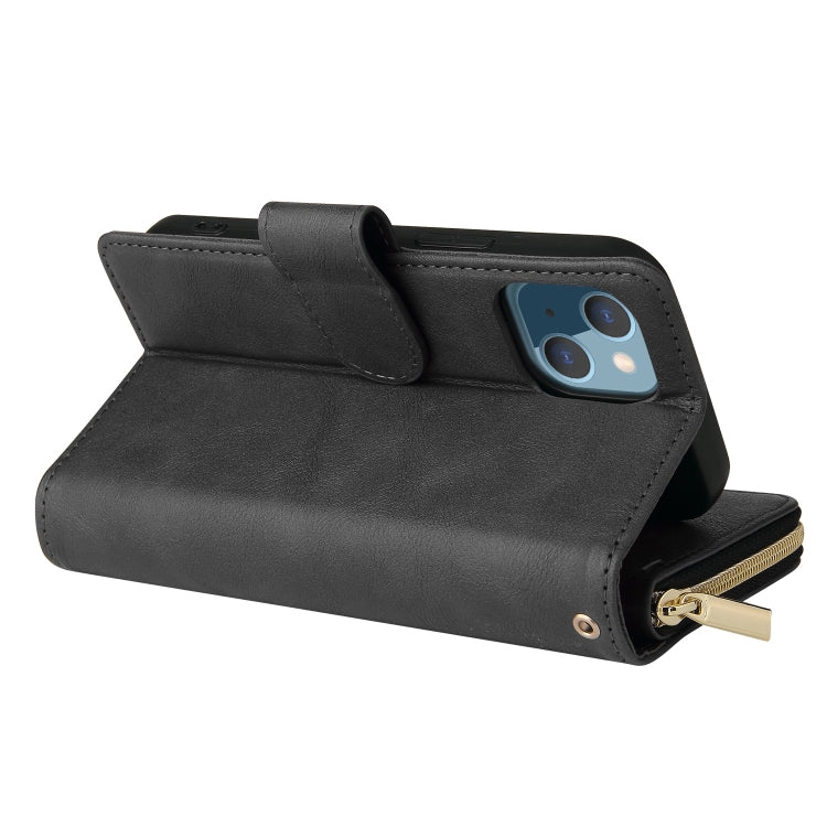 For iPhone 13 9 Card Slots Zipper Wallet Bag Leather Phone Case