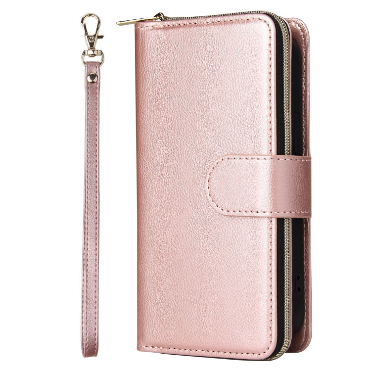 For iPhone 13 9 Card Slots Zipper Wallet Bag Leather Phone Case