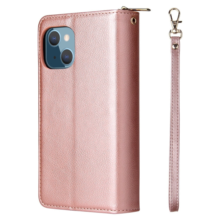 For iPhone 13 9 Card Slots Zipper Wallet Bag Leather Phone Case