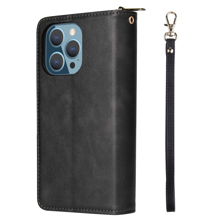 For iPhone 13 Pro 9 Card Slots Zipper Wallet Bag Leather Phone Case