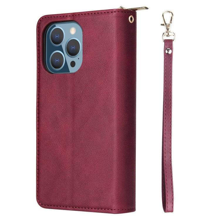 For iPhone 13 Pro 9 Card Slots Zipper Wallet Bag Leather Phone Case