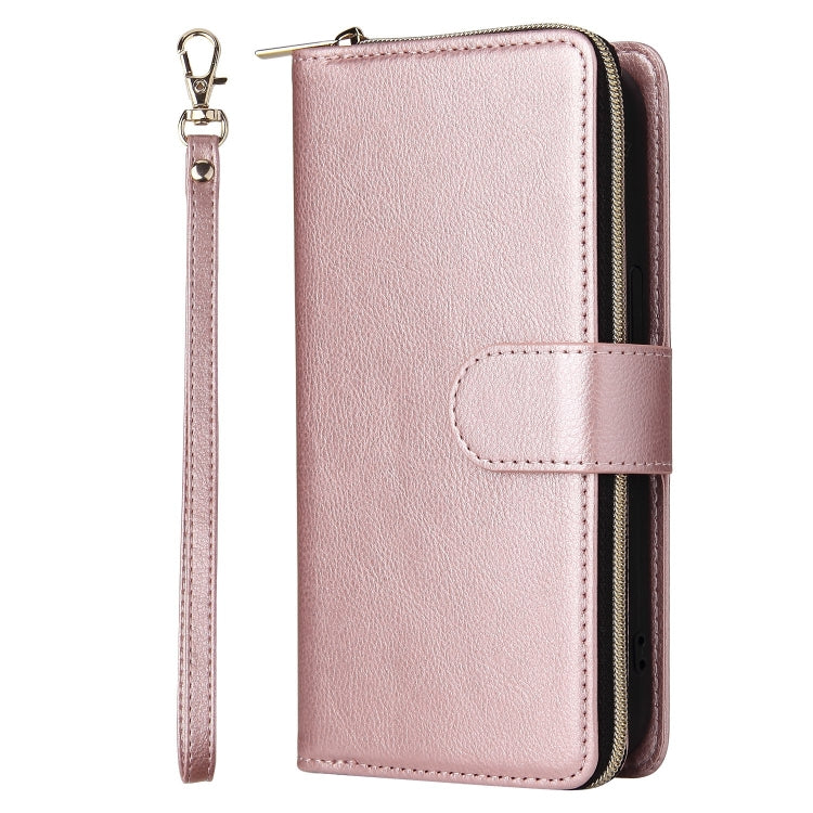 For iPhone 13 Pro Max 9 Card Slots Zipper Wallet Bag Leather Phone Case