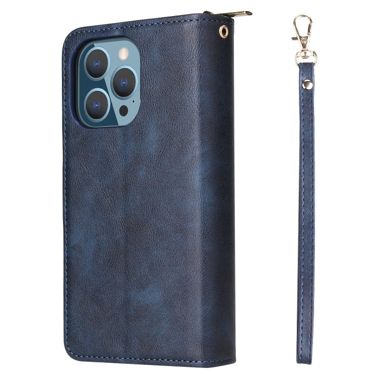 For iPhone 13 Pro Max 9 Card Slots Zipper Wallet Bag Leather Phone Case