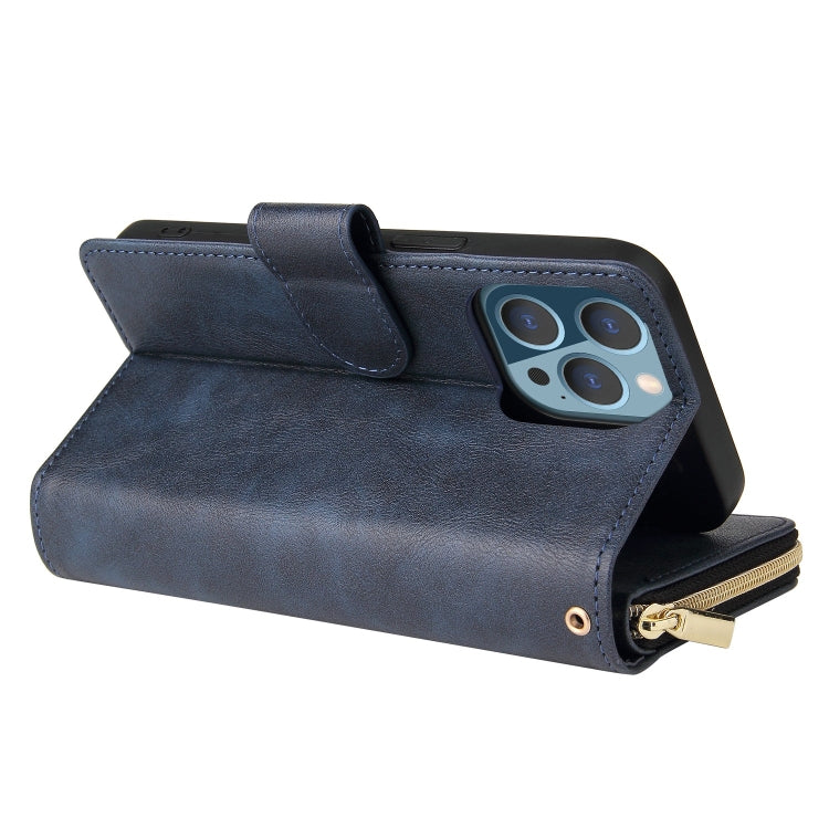 For iPhone 13 Pro Max 9 Card Slots Zipper Wallet Bag Leather Phone Case