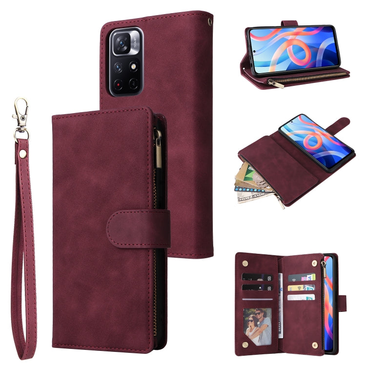 For Xiaomi Redmi Note 11 China Multifunctional Frosted Zipper Wallet Leather Phone Case