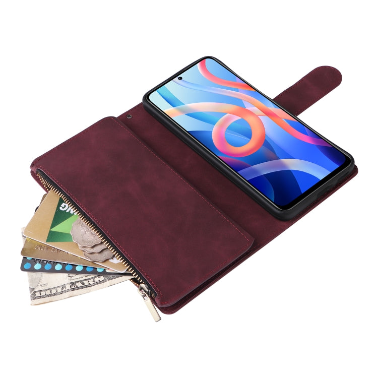 For Xiaomi Redmi Note 11 China Multifunctional Frosted Zipper Wallet Leather Phone Case