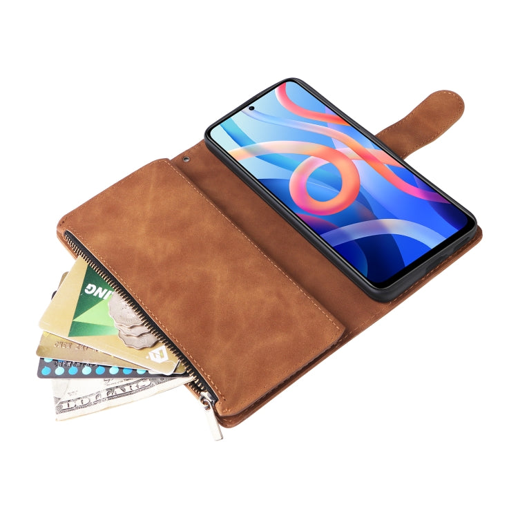For Xiaomi Redmi Note 11 China Multifunctional Frosted Zipper Wallet Leather Phone Case