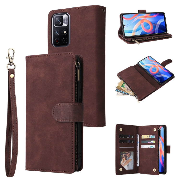 For Xiaomi Redmi Note 11 China Multifunctional Frosted Zipper Wallet Leather Phone Case