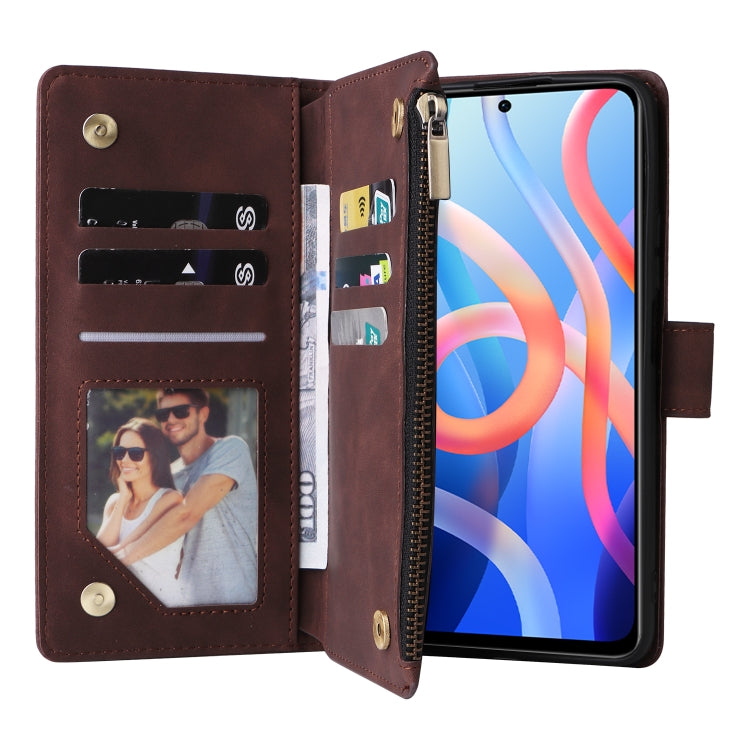 For Xiaomi Redmi Note 11 China Multifunctional Frosted Zipper Wallet Leather Phone Case